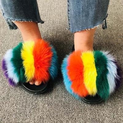 China Wholesale Cheap Fashion Trend Price Women Winter Fur Slippers Purple Fluffy Fur Slides Shoes Outdoor for sale