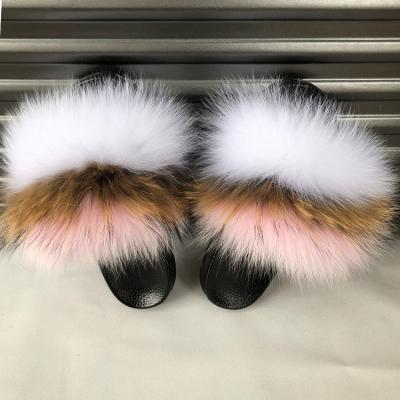 China Breathable Drop Shipping Faux Fur Shoes Cheap Price Artificial Fox Fur Slides Women's Slippers Faux Fur Slides for sale