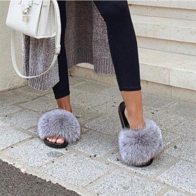 China Quality Breathable Reliable Pink And Blue Fur Slides Full Fur Slippers Hairy Slides for sale