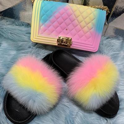 China Breathable Good Design Multicolor Fur Slides And Purse Larger Designer Fur Slippers Fur Slides for sale