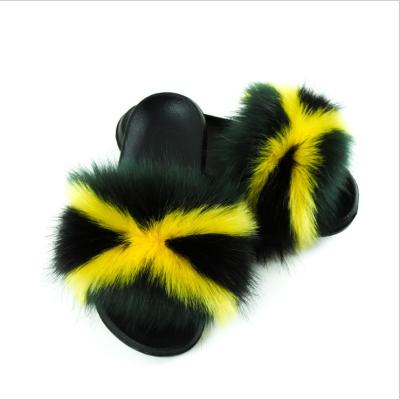 China Wholesale High Quality Copy Breathable Fake Fur Slippers Women Raccoon and Fox Fur Slippers Hairy Slippers for sale