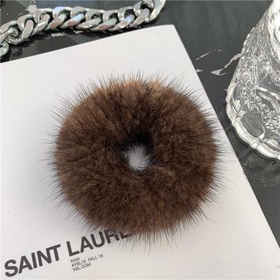 China Accessories wholesale custom elastic hair bands real mink fur hair accessories scrunchie headband for women for sale