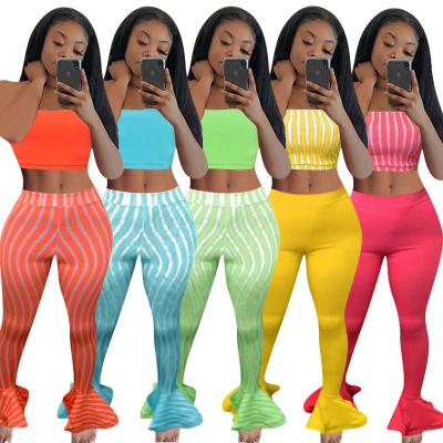 China Breathable summer outfits 2021 women's fashion bra and brief sets stack pants custom two-piece short set for sale