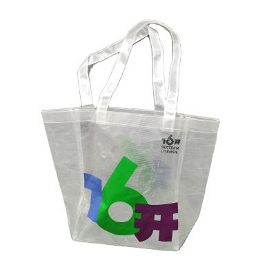 China Eco Friendly Reusable Laminated pp Woven Clear Bag Handled With Logo Extra Large Double Handle Laminated pp Woven Tote Bag Custom Made for sale