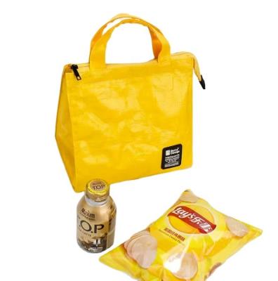 China PP Woven Fabric Heat Insulation Handled Laminated Bag With Tape Closure Silk Screen Customized Cooler Logo Magic Lunch Bags for sale