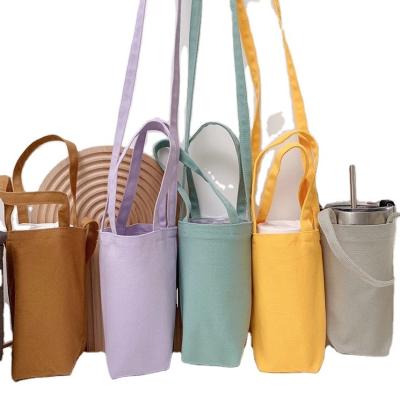 China Handled Water Bottle Canvas Cup Sleeve Recycle Coffee Mug Holder Canvas Drinks Carrier Tote Bag Walker Tote Bag for sale