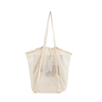 China Eco-Friendly Reusable Portable Cotton French Market Packaging Mesh Grocery Shopping Bags Cotton Mesh Tote Bags Mesh Mushroom Foraging Tote Bags for sale