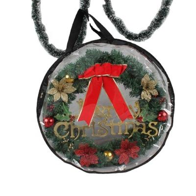 China Christmas Garland Wreaths Storage Bag Foldable PVC Clear Mobile Handled Storage Bag With Reinforced Handle Container For Holiday Case for sale