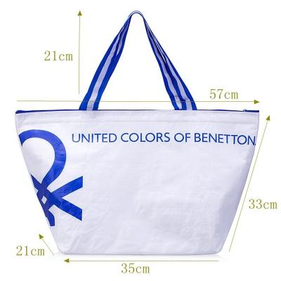 China Large Tote Food Bag Thermal Food Grocery Bag Fashion PP Woven Cooler Bag Insulation Blue Aluminum Film Handle Laminated Storage Supply Bag for sale