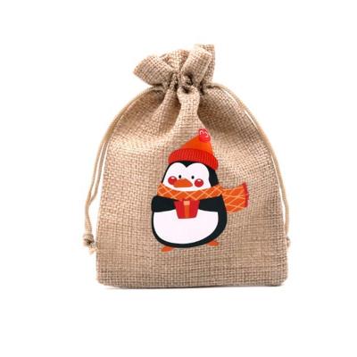 China Soft Christmas Drawstring Burlap BagsSmall Christmas Treat Bags Reusable Holiday Party Gift Wrapping Bags Gift Vouchers Sack Bags for sale