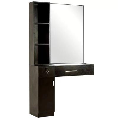 China Modern Custom Logo Barber Shop Black Hairdressing Table Mirror With Drawer for sale