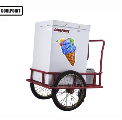 China Storage and Vending Battery Operated Freezer with Ice Cream and Beverage Pushing Cart with Outdoor Commercial Freezer for sale