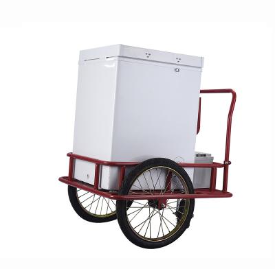 China BD/Because-108 COMPRESSOR DC Freezer Mini Solar Ice Cream Cargo Push Cart Fridge For Vending Cart for sale