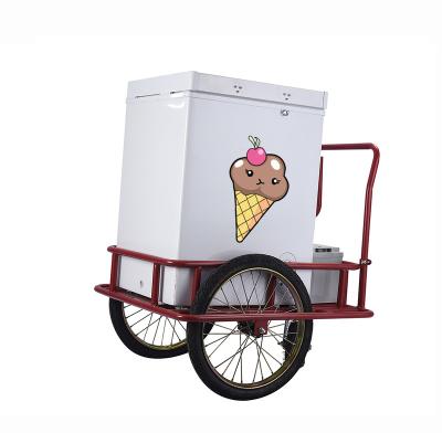 China Solar Tools 108L Ice Cream DC Freezer Battery Two Wheel Cart for sale