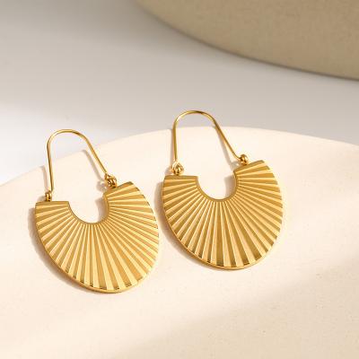 China Earings Jewelry Women Stainless Steel Fan-shaped Ribbed Earrings Shape Women Niche Light Luxury Geometric Simple Gold Earrings Jewelry Women for sale