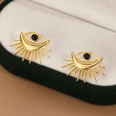 China Trendy Real Natural Stone Waterproof Stainless Steel 14K Gold Plated Female Earrings Devils Eye Earrings Women Jewelry Earings for sale