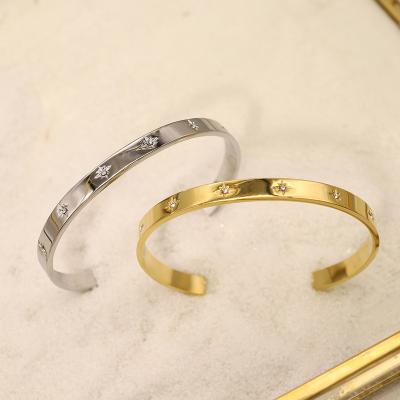 China Simple Soft Titanium Style Fashion Couples Women Diamond Open Men's Net Red Hot Steel Bracelet Vintage Star Studded Crystal for sale