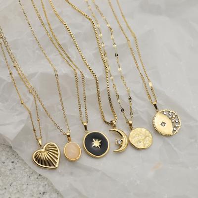 China Wholesale Punk Women Stainless Steel Necklace Jewelry No Fade Pendant Natural Stone Clavicle Chain Gold Plated for sale