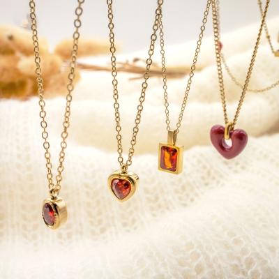 China Hot Selling Punk 2023 Women Stainless Steel Red Plain Soft Niche Zircon Heart Necklace Sentimental High End Sentimental Pendant Je for sale