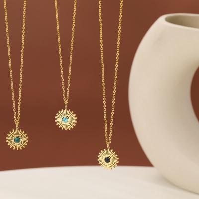 China Autumn New Sunflower Design Punk Pendant Necklace Women Stainless Steel Initial 18k Gold Plated No Fade Fashion Versatile Clavicle F for sale