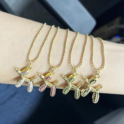 China 2023 Cute Hiphop Pendant Gold Necklace Head Punk Jewelry 3d Beaded Dog Chain Micro Paved Shiny Pendent Jewelry For Women Men for sale