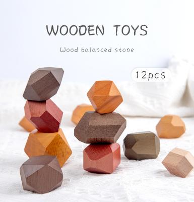 China New Educational Toys Wooden Educational Toy Balance Stones Stacking Creative Colorful Irregular Stone Building Blocks Set Kid Toys for sale