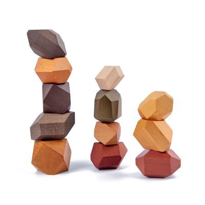 China Toy Balanced Montessori Education Colorful Rainbow Block Educational Game Nordic Style Wooden Stacking Stones Play for sale