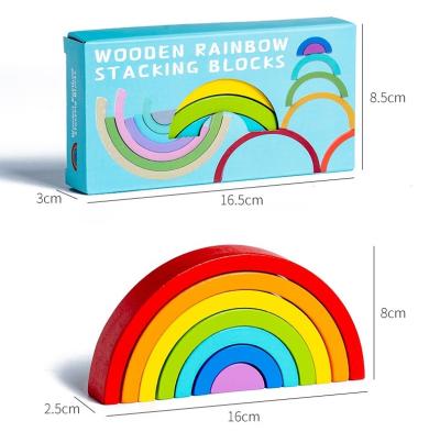 China Educational Toy 2022 Montessori Gift Wooden Rainbow Toy Creative Rainbow Stacking Building Blocks for sale