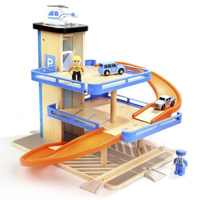 China Luxury Top Luminous Pretend Play Garage Wooden Parking Lot Toy For Children for sale