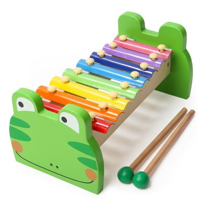 China Cartoon Toy Top Children Luminous Xylophone Frog Xylophone Green Baby Musical Instrument Set Wooden Toy for sale