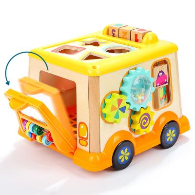 China Top Earlier Educational Bright Educational Science Wooden Shape Matching School Bus Toy for sale