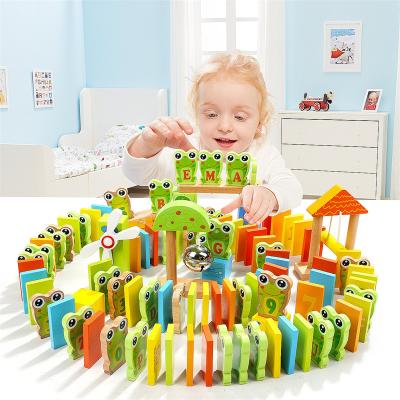 China Educational Toy 100 PCS Wooden Building Block Toys Colorful Domino Game Children Educational Toys For Toddlers for sale