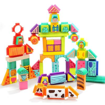 China Topbright 80 PCs Farm Animal Mane Building Block Toy Set Educational Wooden Toy Puzzle Beech Wood for sale