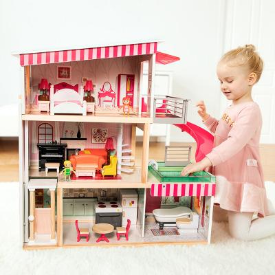 China DIY TOY Topbright DIY 3 Floors Girls Pretend Role Play Game Kids Dollhouse Wooden DIY Big Furniture For Kids Dollhouse Accessories for sale