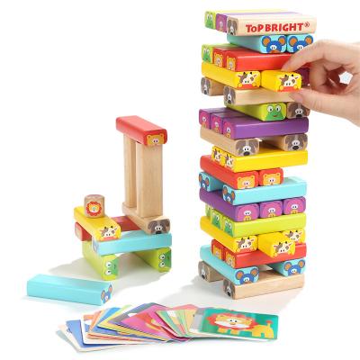 China Educational Toy New Arrival Colorful 52 pcs Stacking Block Wooden Tumbling Tower Game For Children for sale