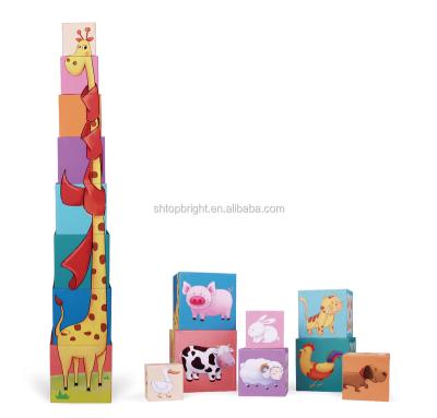 China Education toys+square stackers 2015 new product on china market 8 pcs different cube CMYK print design kids stacker play wooden cube block puzzle for sale