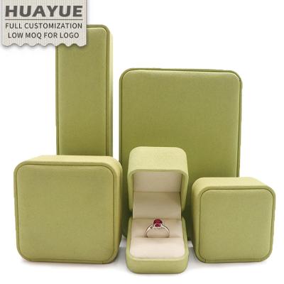 China Ring Bracelet Necklace Earring Jewelry Wholesale Green Bracelet Ring Jewelry Box Packaging Necklace Microfiber Flip Display Case Gift Jewelery with Velvet Inserts for sale