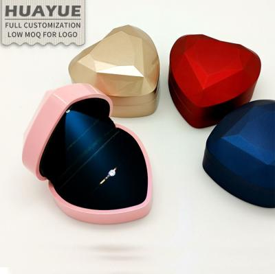 China Custom Heart Shaped Jewelry Flip Display Packaging Case Girls LED Lighted Ring Bracelet Necklace Earring Lovely Women's Gift Pendant Jewelry Packaging Boxes With Ring for sale