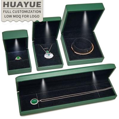 China Ring Box Luxury Ring Light Plastic Pendant Jewelry Boxes Ring Bangle Necklace Earring Jewelry Private Label Green LED Jewelry Showcase Bracelet With LED Light for sale