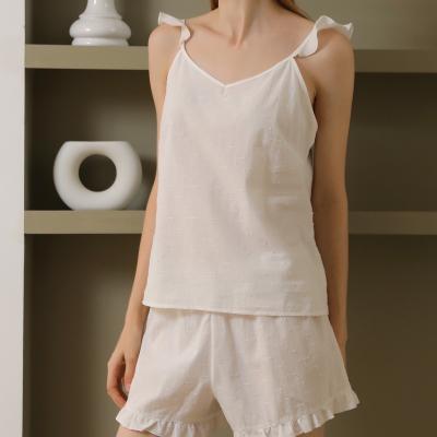 China Women Breathable 100% Cotton Babydoll With Freckle Details Sleepwear Bow Casual Shorts PJ Set With Shorts for sale