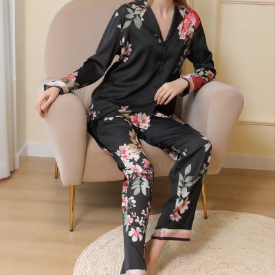 China QUICK DRY Women's Long Sleeve Satin Pajama Set Floral Sleepwear for sale