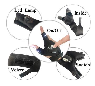 China Fingerless Camping LED Flashlight Gloves for Repairing and Working Dark Places, Fishing, Camping, Hiking and Outdoor Activities for sale