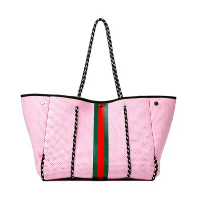 China Custom Pink Waterproof Neoprene Shoulder Bags Square Beach Tote Bag Handbags for sale