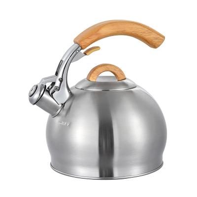 China Sustainable Wooden Handle Stainless Steel Tea Water Kettle With Whistle for sale