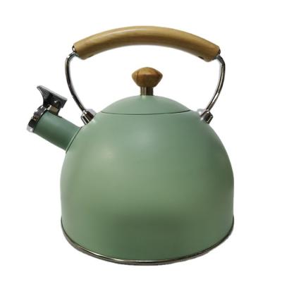 China New Best Sustainable Style 2.5L Handle Stainless Steel Wooden Whistling Tea Cooking Portable Kettle for sale