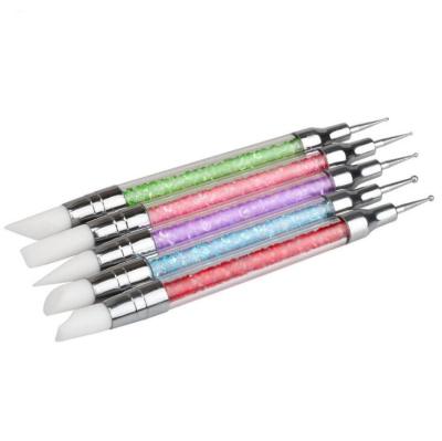 China Different Kinds Of Stainless Steel Plastic Double Headed Transparent Color Refill Double Function Nail Art Pens GJB-2101 for sale