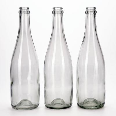 China Wholesale 750ml Beverage VIEW round clear transparent empty bottle manufacturers champagne glass wine bottles with cork for sale