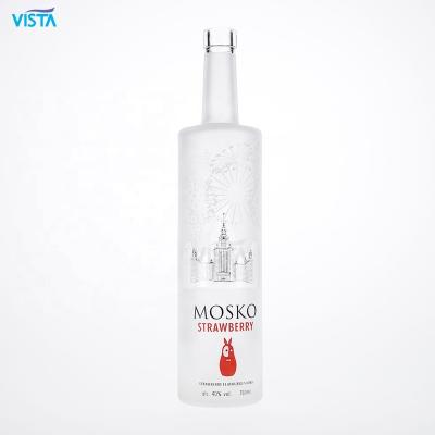 China Sprit 750ml Fireworks Vodka Tall Bottle Flint Glass Bottle With Frost And Blue Decal With Cork for sale