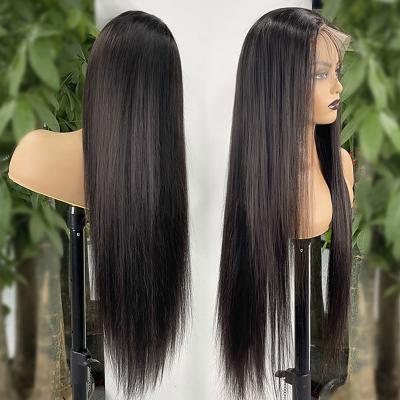 China Luxuve Wholesale Straight 8-40 Inch HD Transparent Swiss Lace Front Closure Wig With Baby Hair Straight Hair Wigs for sale