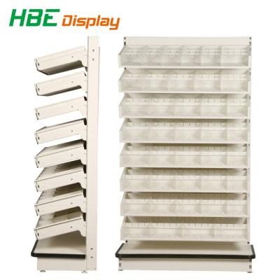 China Double Sided Pharmcy Shop Pharmacy Furniture Metal Medicine Display Stand With Drawer System for sale